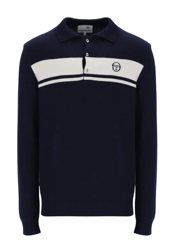 Sergio Tacchini Damarindo Knitted Polo in Maritime Blue / Gardenia