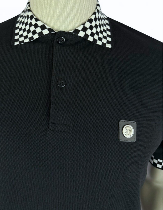 Trojan 8988 Chequerboard Trim Pique Polo in Black