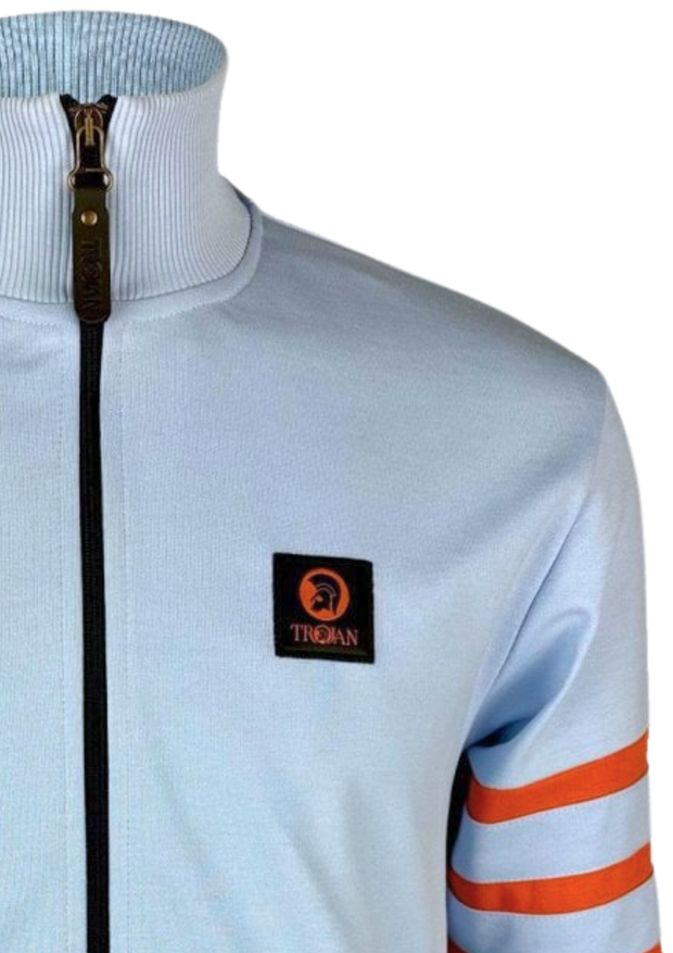 Trojan Stripe Sleeve Track Top in Powder Blue