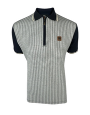 Trojan 8673 Textured Houndstooth Polo in Navy