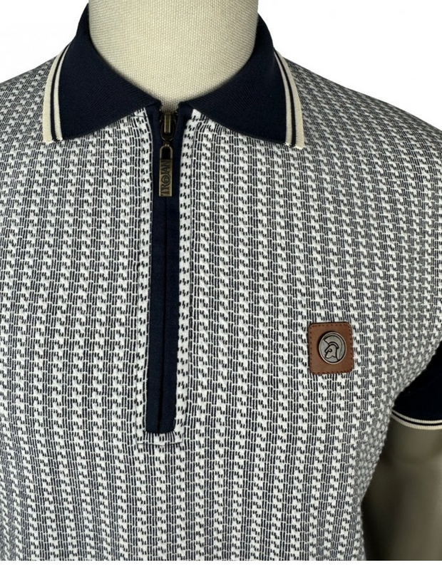 Trojan 8673 Textured Houndstooth Polo in Navy