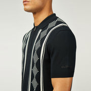 Ben Sherman Argyle Print Knitted Zip Polo in Black