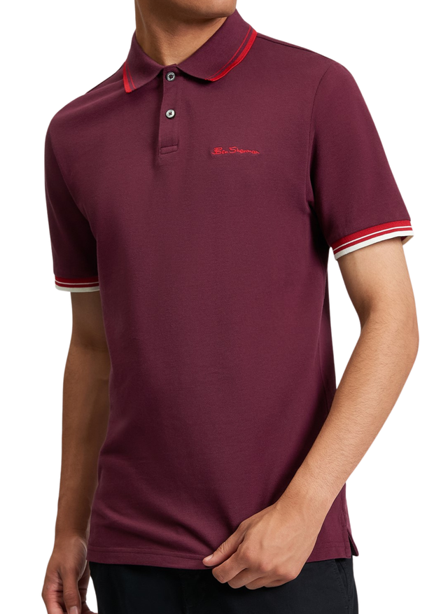 Ben Sherman Signature Pique Polo in Dark Wine