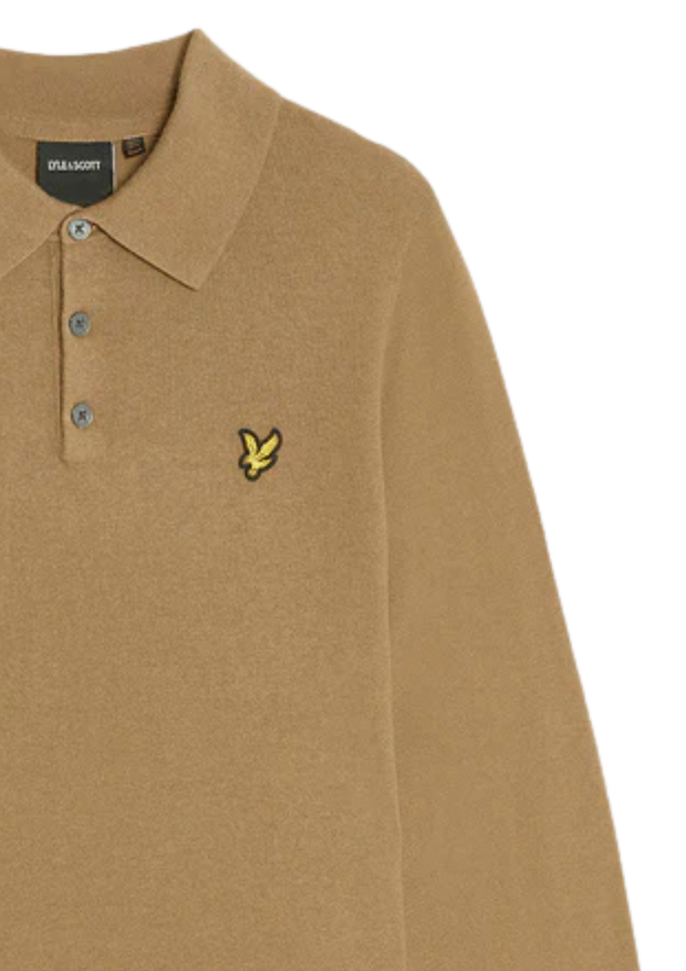 Lyle & Scott Merino Knitted Polo in Tigers Eye