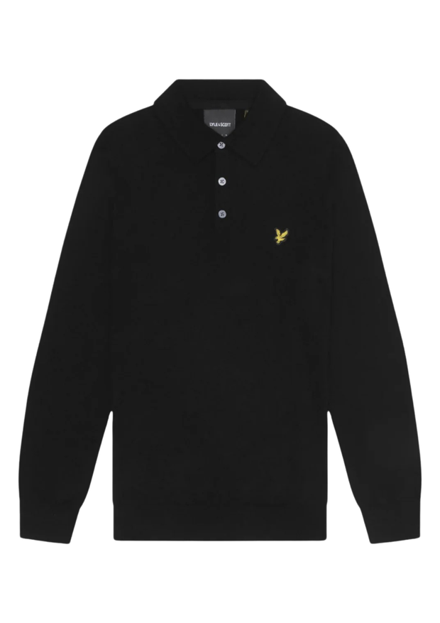Lyle & Scott Merino Knitted Polo in Jet Black