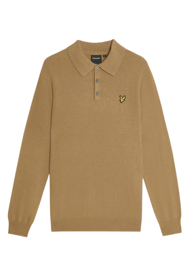 Lyle & Scott Merino Knitted Polo in Tigers Eye