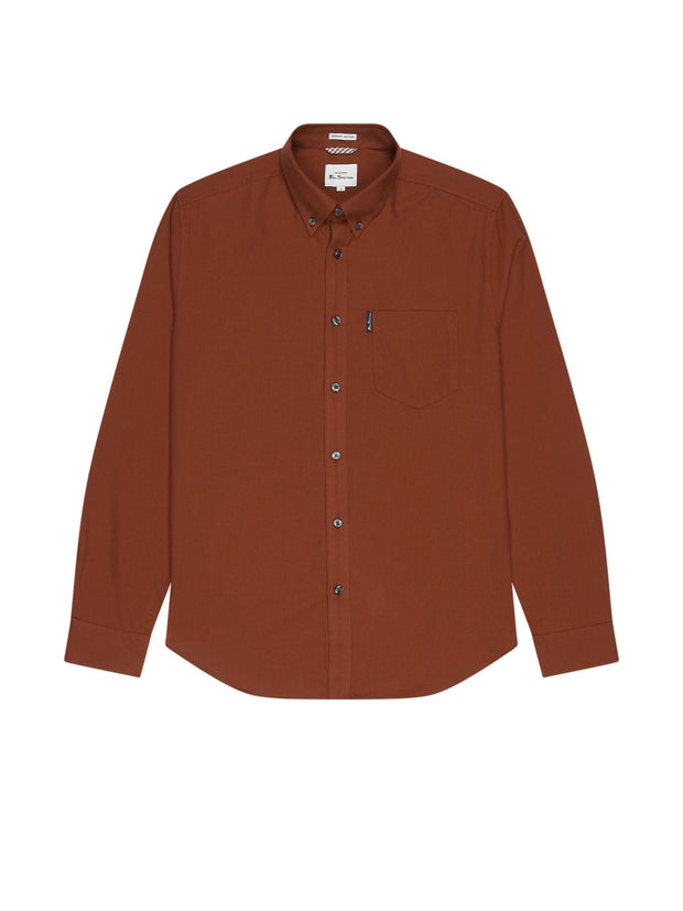 Ben Sherman Organic Cotton Long Sleeve Oxford Shirt. Burnt Orange